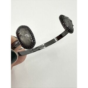 Kendra Scott Black Gray Open Cuff Bracelet Gunmetal Adjustable Signed Excellent